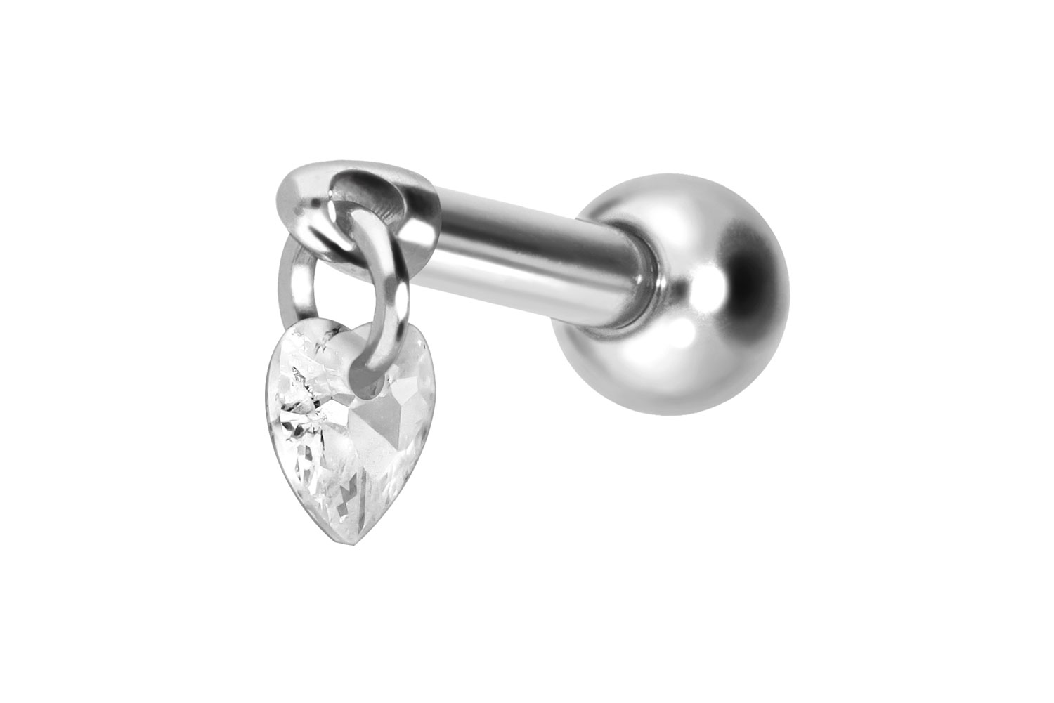 Titan Ohrpiercing mit Innengewinde KRISTALLHERZ